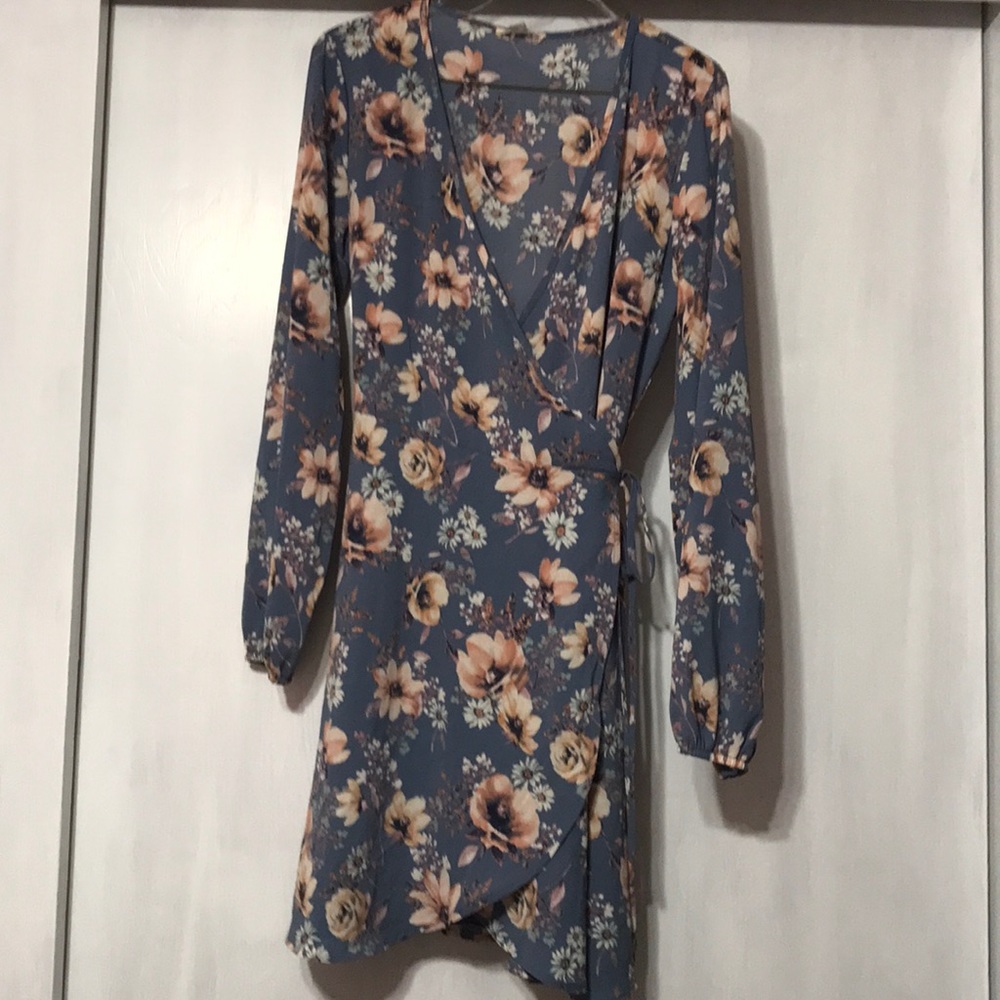Blue Floral Wrap Dress
